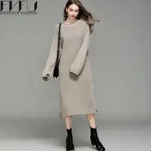 Новый Мода 2017 зима-осень платье Для женщин с длинными рукавами элегантные Платья для женщин Для женщин высокое качество Повседневное трикотажные Платья-свитеры