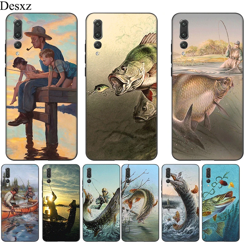 

Silicone Mobile Phone Case For Huawei Nova 2i 3 3i 4 Y5 Y6 Y7 Y9 Prime Mate 10 20 Pro Lite Cover Hunting Fishing Art Fish Shell