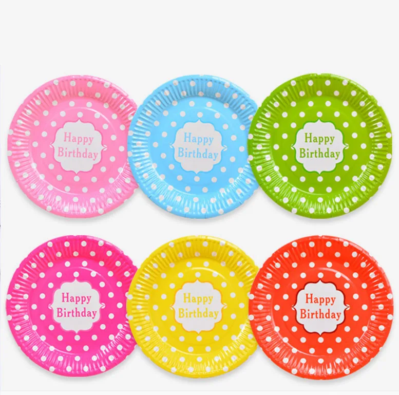 

6pcs 7inch polka dot pattern birthday party tablewares disposable plates