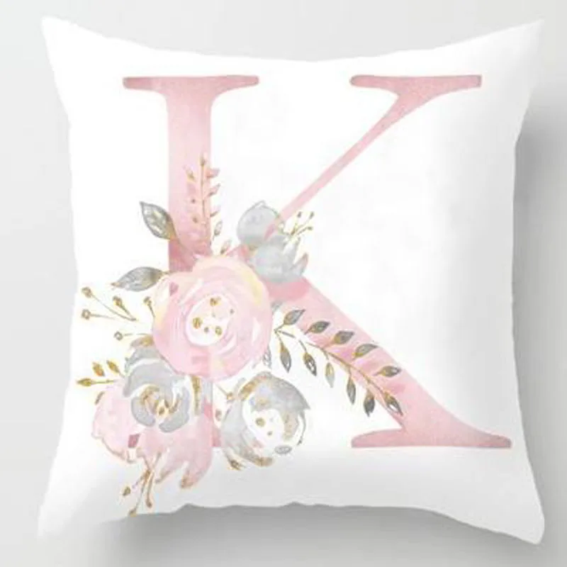 45*45cm Exquisite Alphabet Print Pillow Case Polyester Non-Toxic Washable Hidden Zipper Closure Pillowcase PP25