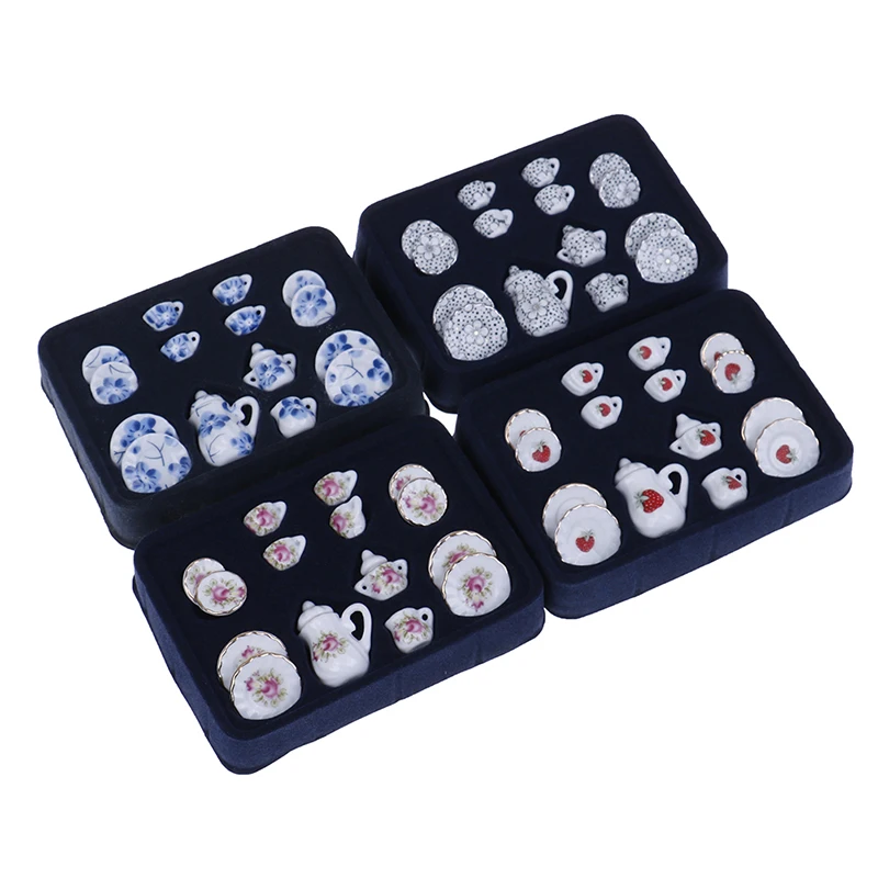 

4 Patterns 15Pcs Porcelain Tea Cup Set Flower Tableware Kitchen Dollhouse Furniture Toys For Children 1:12 Miniature