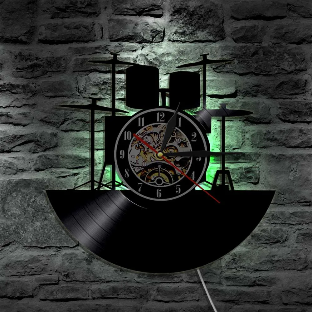 Buy 1Piece Drum Kit LED Light Vinyl Record Wall Clock