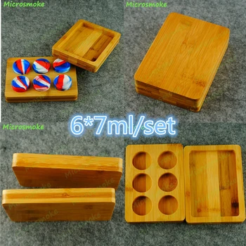 

10pcs free DHL 6*7ml Silicone Wax Bamboo Kit Set with 42ml silicon oil container for dry herb jars dab gift bamboo box Unique