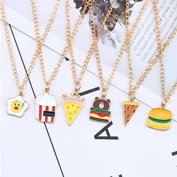 

12pcs/lot Korea Cartoon Cutie Burger Chips Bear Necklace Hanging Accessories Kids Birthday Festival Party Take home Favors