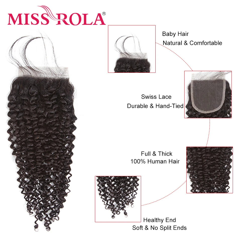 Miss Rola Hair Brazilian Hair Weave 100% Human Hair Kinky Curly 3 Bundles With Closure Non Remy Hair Extensions Natural Color