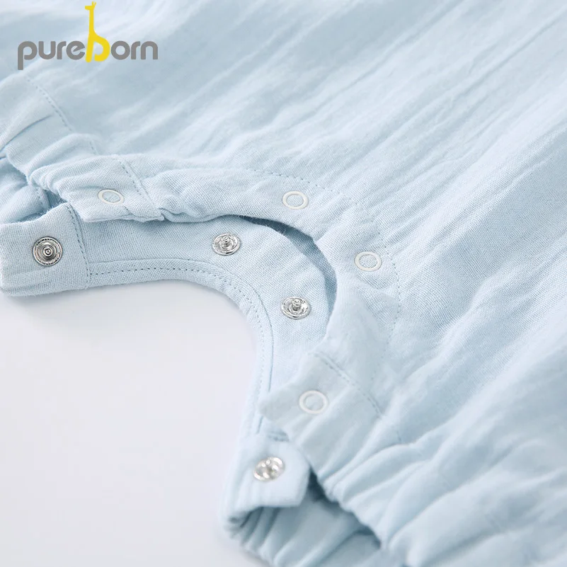 Pureborn/Летний комбинезон для малышей; одежда без рукавов; детские комбинезоны; хлопковые комбинезоны для новорожденных мальчиков и девочек; детская одежда