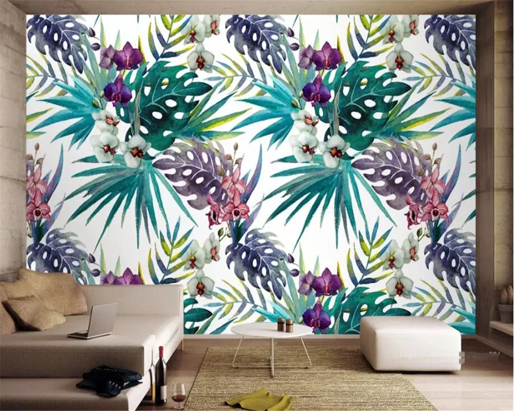 

Beibehang Custom wallpaper mural hand-painted tropical leaves TV living room sofa background wall 3d wallpaper papel pintado
