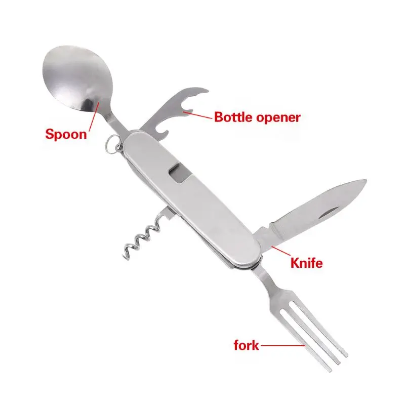 

New 1 Pc Multifunction 6 in 1 Outdoor Camping Tableware Folding Knife Fork Spoon Bottle Opener EDC Tool Accessories