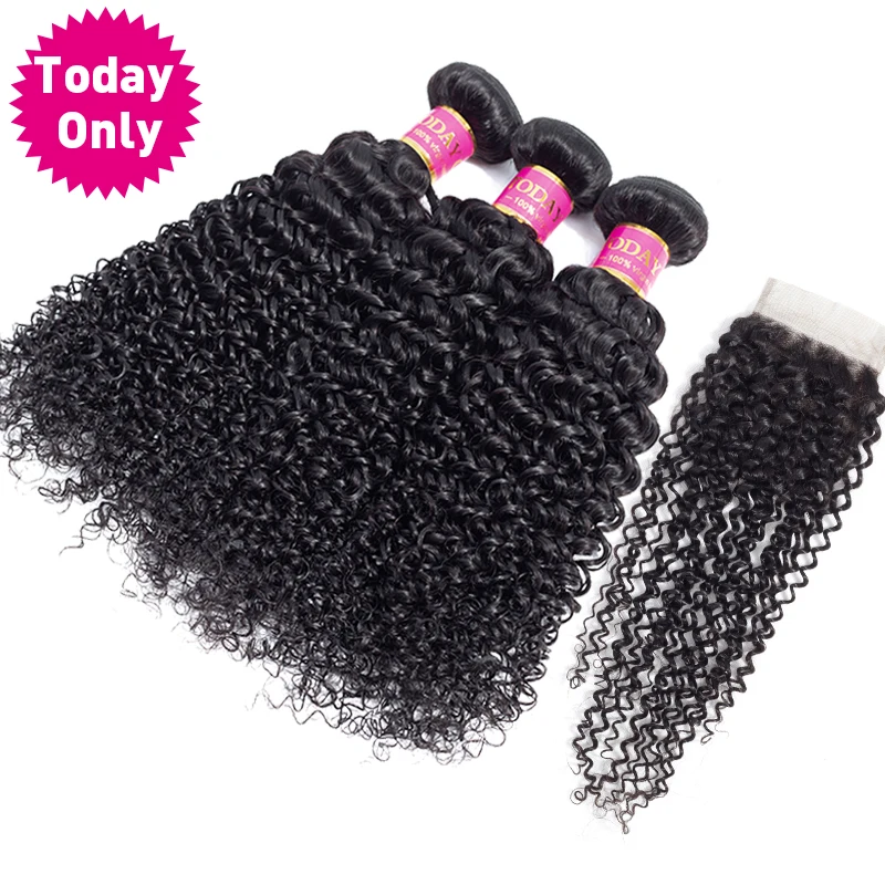 TODAY ONLY Malaysian Curly Hair 3 Bundles With Closure Kinky Curly Human Hair Bundles Malaysian Hair Bundles With Closure Remy
