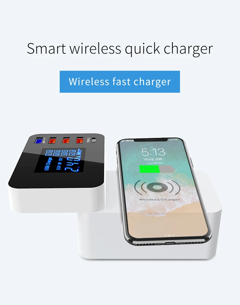 QI Беспроводное зарядное устройство Quick Charge 4,0 3,0 usb type C зарядное устройство со светодиодным дисплеем быстрое зарядное устройство для телефона USB адаптер настольная полоса