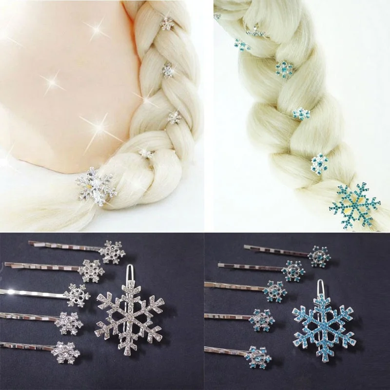 

6 pcs/set Girls Hair Clips Princess Crystal Snowflake Hairpin Kids Hair Clip Fashion Jewelry