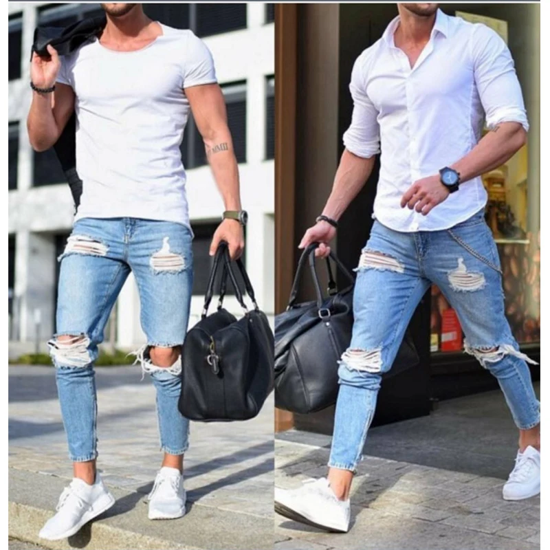 Men's 3 Styles Unique Design Ripped Jeans for Men Frayed Hole Denim Pants Male Street Style Casual Trousers Homme jeans for men