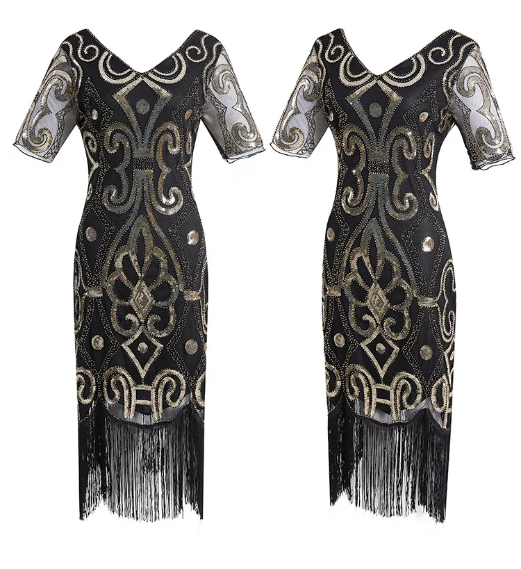 Женское платье для вечеринки, женское платье 1920s Great Gatsby, платье миди с блестками и бахромой, весенне-летнее ретро платье в стиле арт-деко