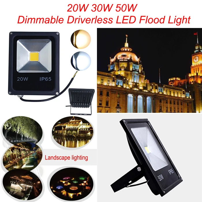 1pcs ultrathin Dimmable Driverless LED flood light 20W 30W 50W Black