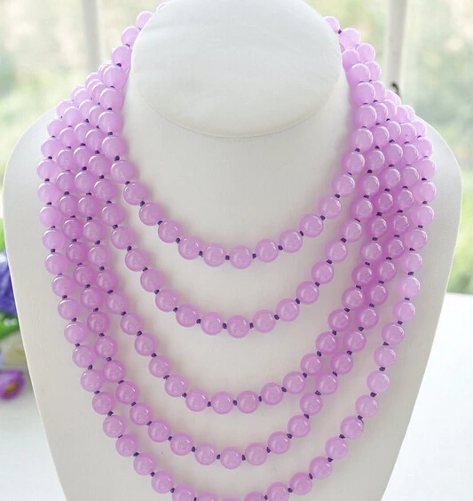 

ddh002872 Long 100" 10mm round lavender jade bead necklace