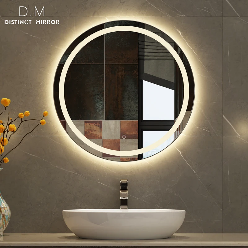 Nordic Hand Washing Bathroom Wall-mounted LED Light Emitting Mirror Round with Light Toilet Mirror Intelligent Bathroom Mirror
