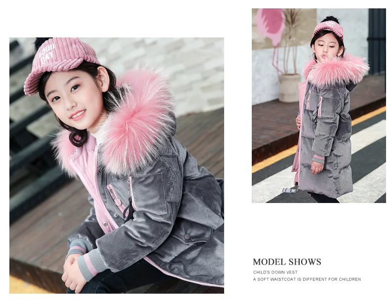 Детские Пуховые парки, куртки утепленное пуховое пальто с натуральным мехом для девочек-подростков зимняя пуховая верхняя одежда для мальчиков до-30 градусов