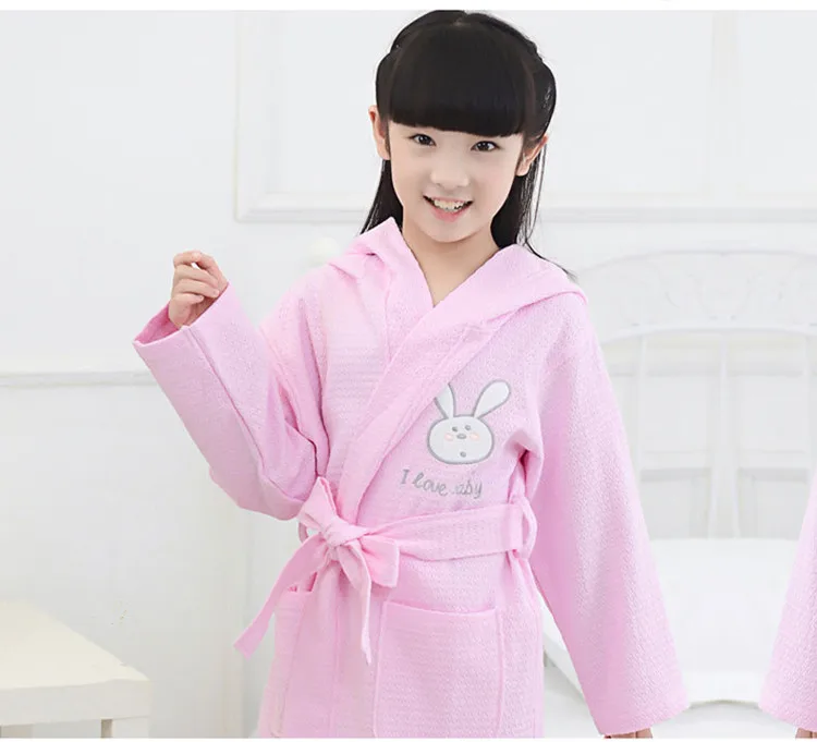 Boys Girls Bathrobe Waffle Robes Children's Bathrobes Kids Hooded White Blue Pink Sleepwear  Robes Lovely Rabbit Pajamas 05