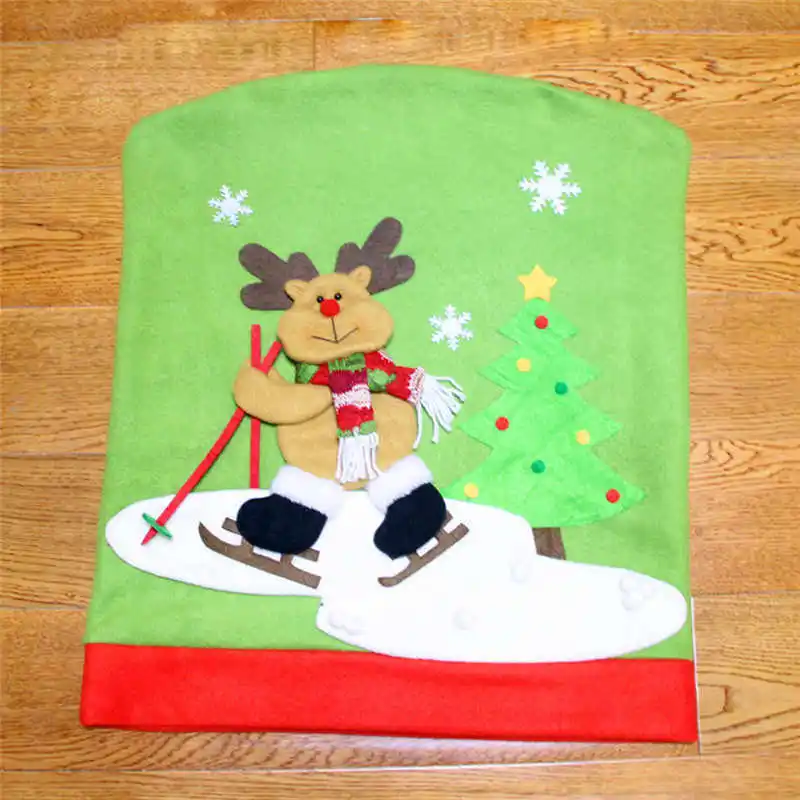 2018 hot Christmas Santa Claus Chair Back Cover Snowman Elk Ski Dinner Table Party Decor for party #2o31 (9)