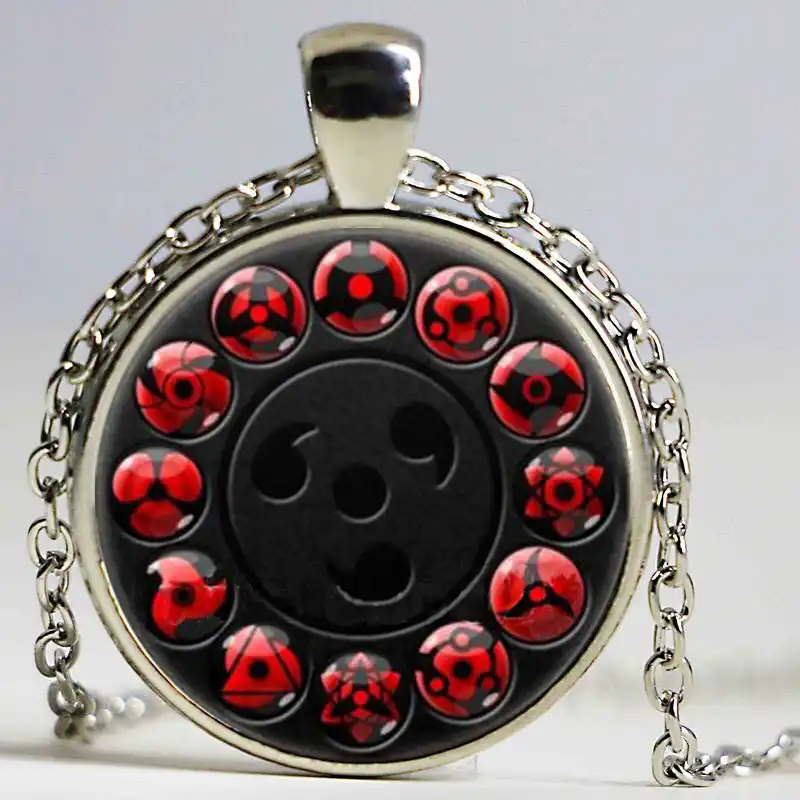 Japan Naruto Jewelry Uchiha Sasuke Sharingan Necklace Uzumaki Naruto Red Eye Photo Pendant Eye Ball Necklaces Handmade Jewelry