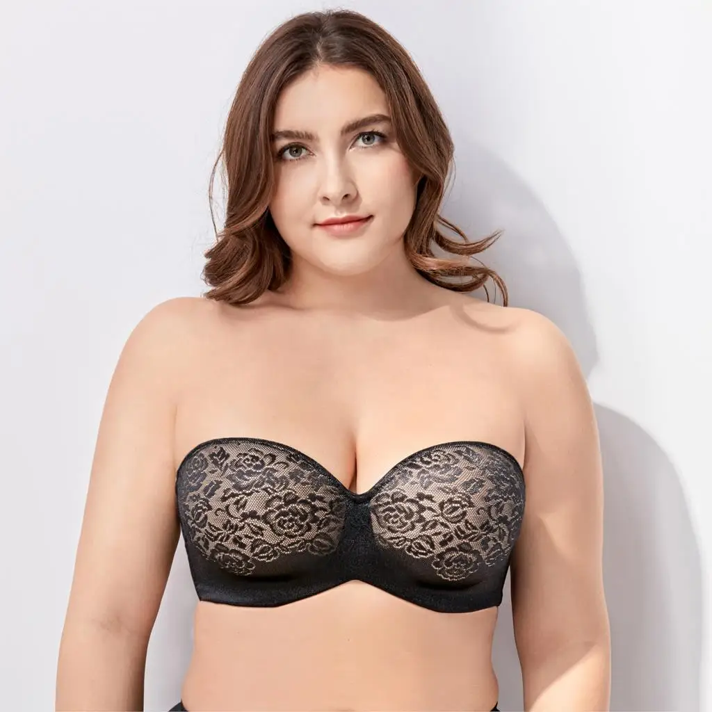 

Women's Underwire Padded Lift Seamless Lace Multiway Strapless Bra Plus Size