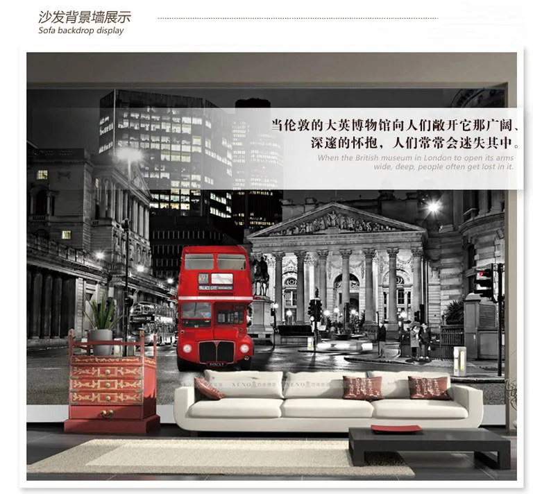 

Custom Moder auto wallpaper sticker European red double layer bus personality for Living room sofa 3d TV background wall cloth