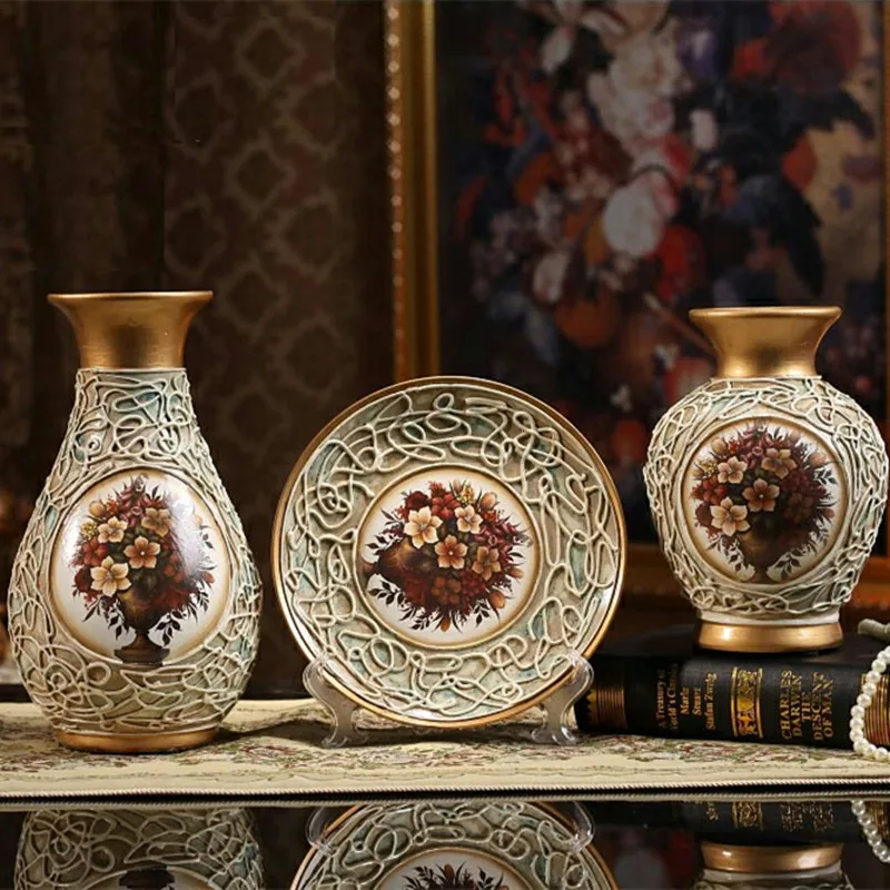 

3Pcs/Set Ceramic vase 3D Stereoscopic dried flowers arrangement wobble plate living room entrance ornaments home decorations