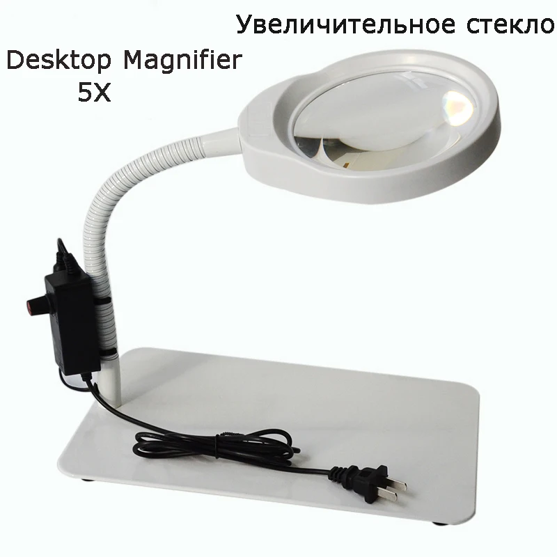 Multi-function Adjustable Flexible Desktop Magnifier With LED Light PD-032C for Industrial Personal use (5X White)