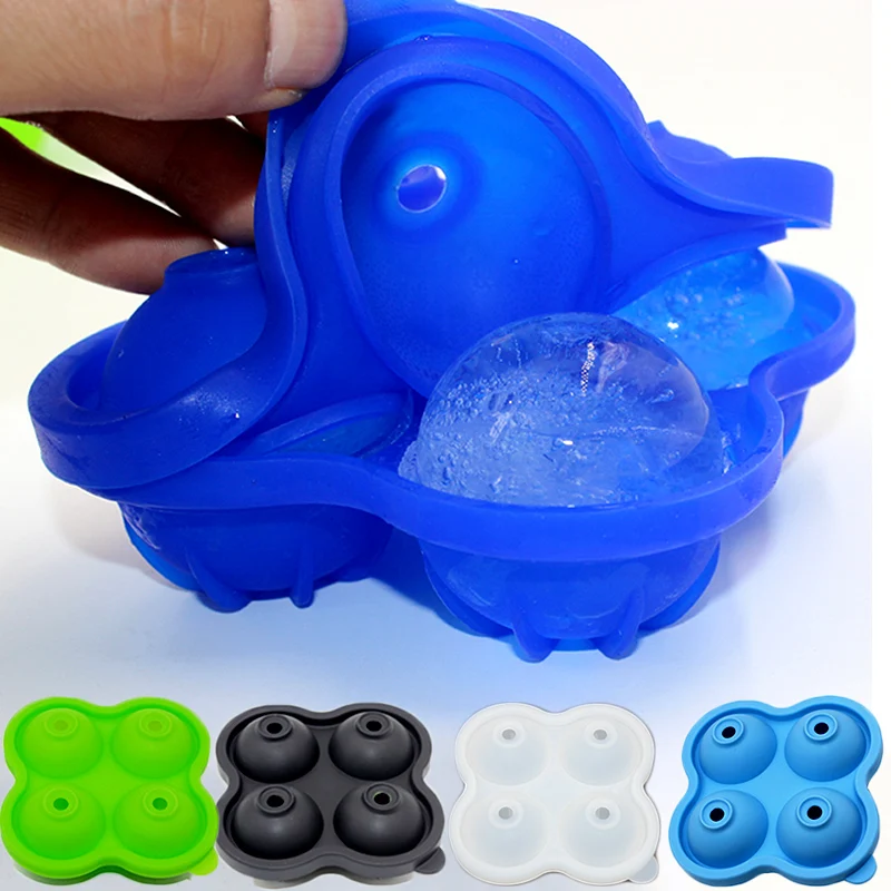 

Popular 1PC Silicon 4 Ice Round Ball Mold Tray Ice Cube Sphere For Party Whiskey Not leaking