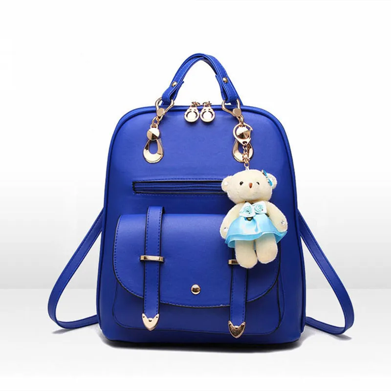 

Travel Hot Sale Bear Decor Backpack PU Leather Mini Backpacks Women School Bags for Teenager Girls Children School Backpack Bag