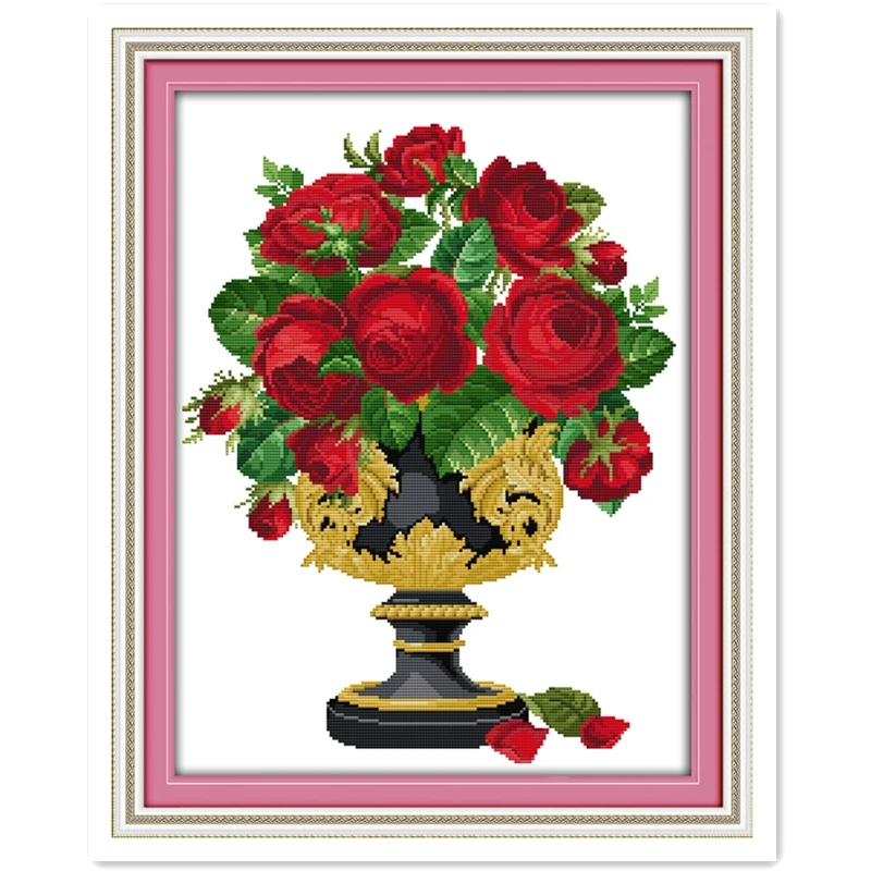 Rose Vase Flower Painting Cross Stitch 11CT Printed On ...