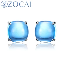 ZOCAI БРЕНД серьги синий Секрет 7,0 CT Природный Подлинная Голубой топаз 18 К белого золота серьги-гвоздики ASOS E00815
