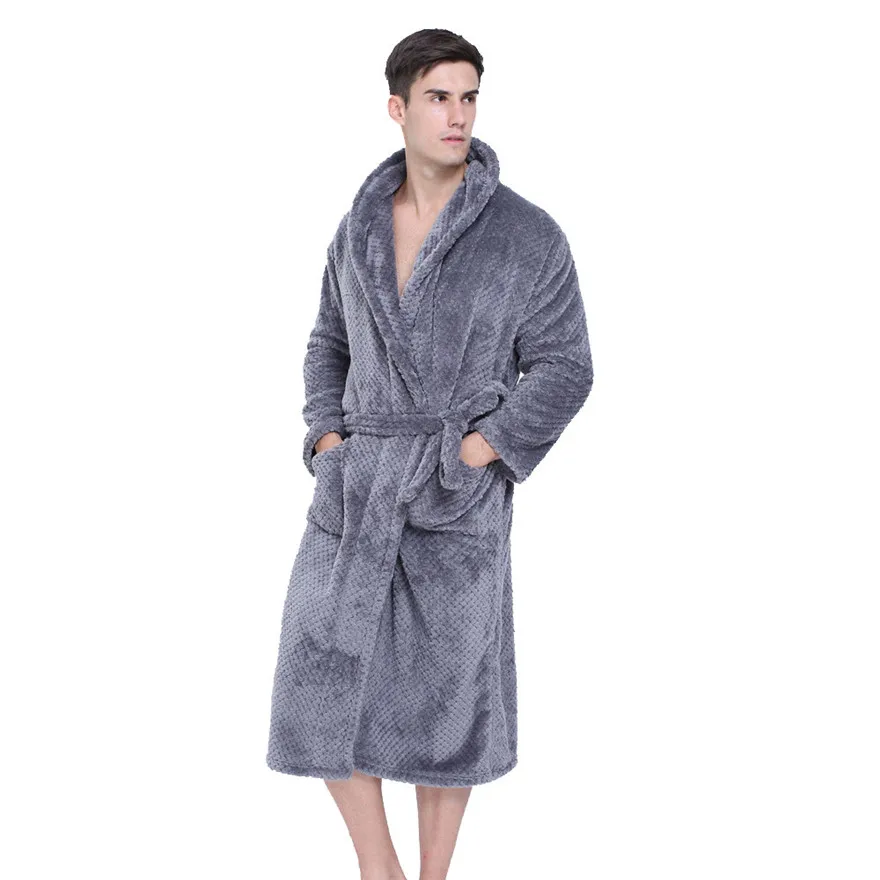 Мужская зимняя удлиненная застежка для нижнего белья Мужская однотонная теплая плюшевая шаль с длинными рукавами - Цвет: Dark Gray