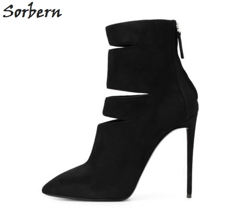 

Sorbern Pointed Toe Women Boots Ankle High Heels Ladies Boots Fashion Shoes Cut Out Zipper Ankle Boots For Women Big Size 45