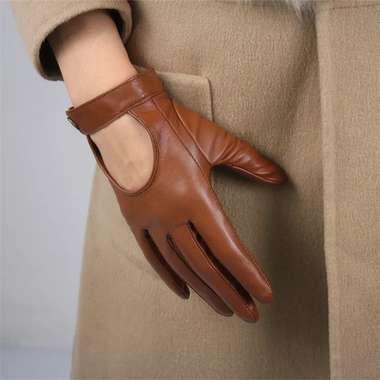 Женские перчатки из натуральной кожи с сенсорным экраном из чистой овчины, локомотив, обнажающий заднюю часть руки, короткий стиль с нейлоновой подкладкой TB94-2