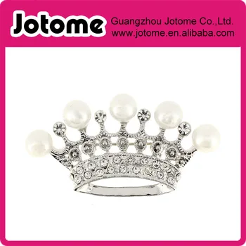 

Golden Silver Crown With Pearl Pin Brooch 2 x 1.125 inches