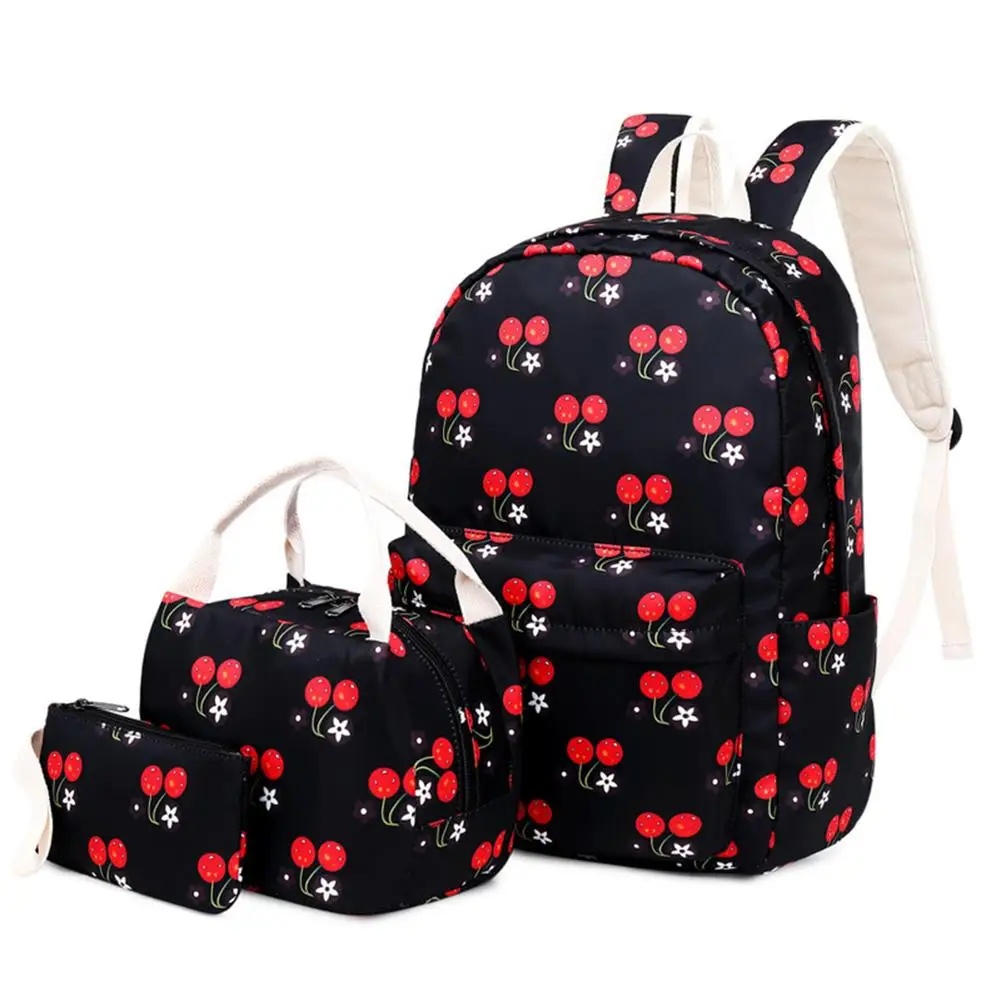 

3PCS Nylon Waterproof Backpack Lunch Bag Pencil Bag Ladies Printing Backpack Handbag Clutch Storage Bag Set School Bag