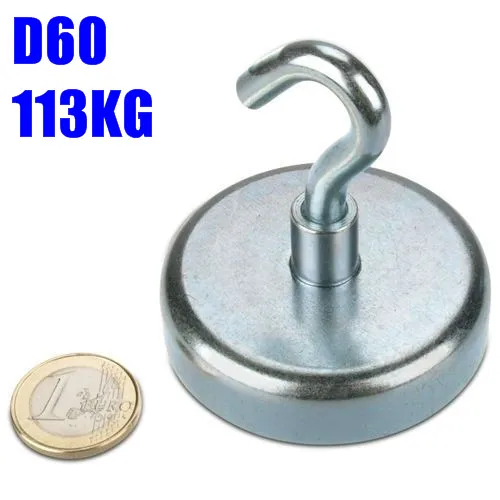 

1pcs Pot magnet with hook D60mm, Thread M8, strength approx. 113kg D60