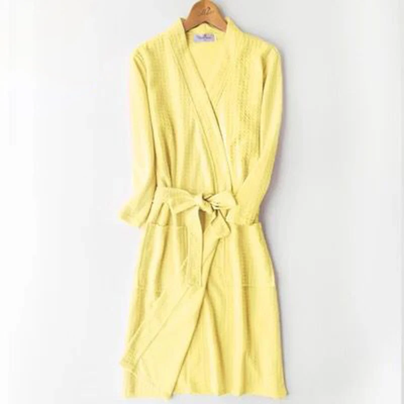 Женские однотонные халаты для невесты, элегантные тонкие повседневные Простые пижамы, дышащие мягкие кимоно, халат для женщин, разные цвета, шик - Цвет: yellow