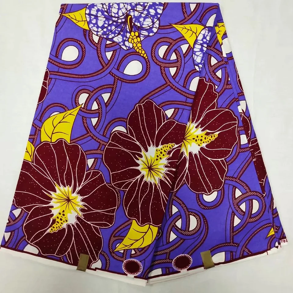 Purple Nigerian Wax Fabric 100and Cotton Ankara Fabrics For African Dresses 6 Yards Naw 60 Wax