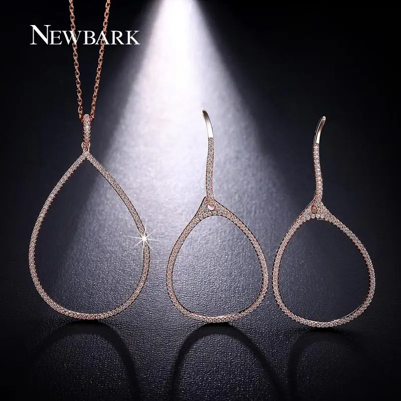 

NEWBARK Water Drop Shape Necklaces Sets Alloy Pendant Sets Clavicle Chain Statement Necklace And Earring Cubic Zirconia Jewelry
