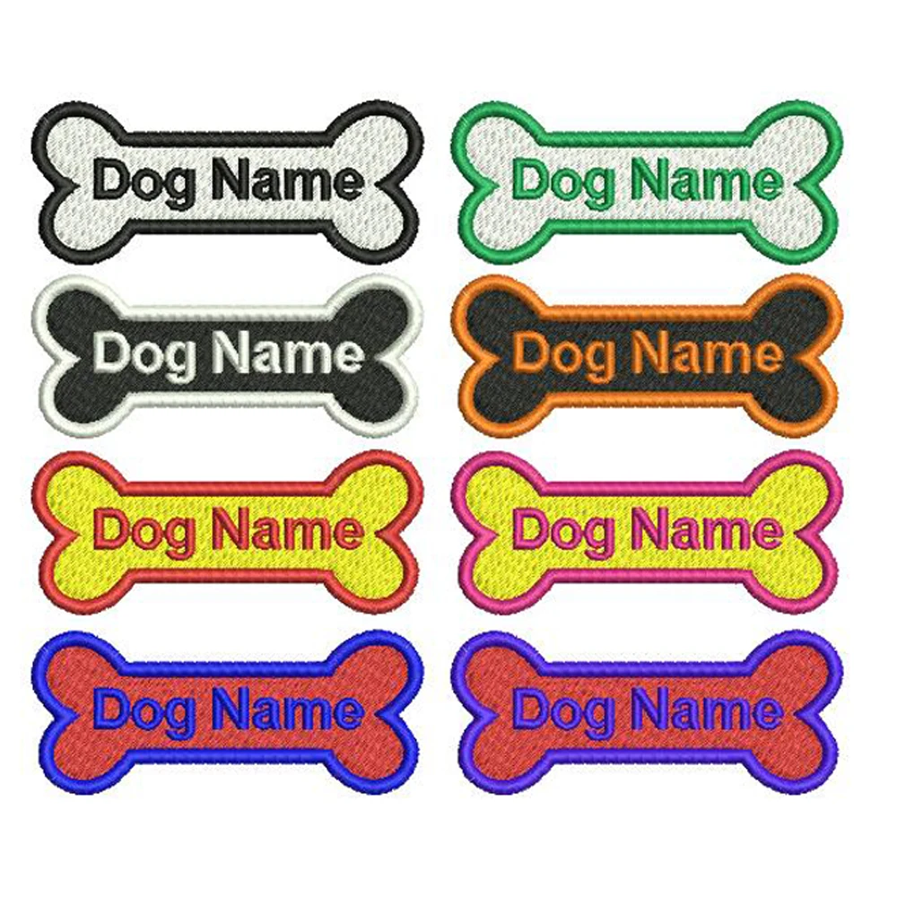 

Custom Dog nam Bone embroidery e Patch name tag personalized name and number embroidery patches customized name tag