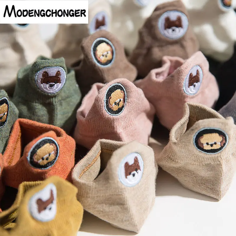 

Fashion Comfortable Women Candy Solid Color Sock Harajuku Ankle Socks Embroidery Animal Cartoon Short Socks For Girls EUR 35-40