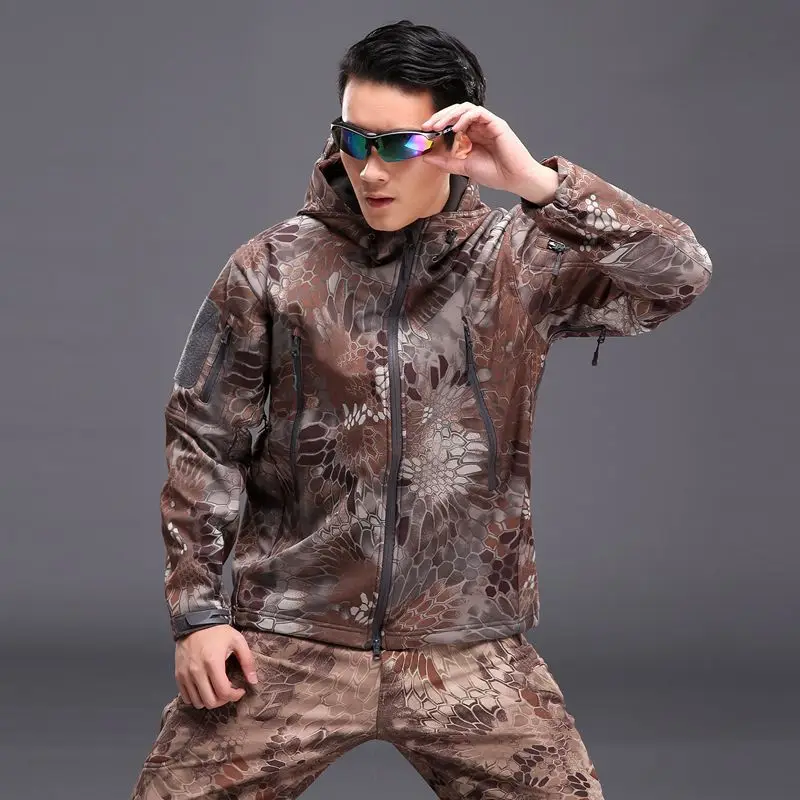 Открытый Спорт Softshell куртки брюки для девочек для мужчин пеший Туризм Охота Одежда Камуфляж Военная Униформа Тактический Кемпинг