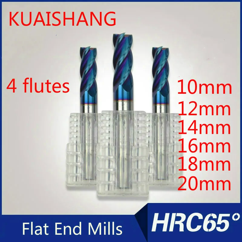 

KUAISHANG 4 flutes 10~20mm Solid Carbide End Mill CNC Milling Cutter HRC65 Tungsten Steel Flat End Mills CNC Router Bits