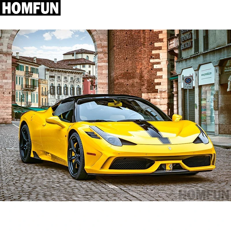 

HOMFUN Full Square/Round Drill 5D DIY Diamond Painting "Yellow car" Embroidery Cross Stitch 5D Home Decor Gift A04161