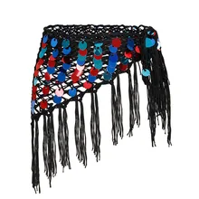 Трикотажная открытая Радужная кисточка с блестками Асимметричная мини-юбка с бантом пляжная богемная модная накидка бикини с блестками