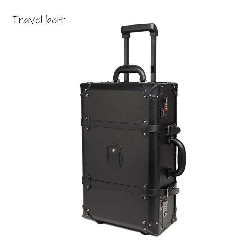 Классический черный ретро, стильный, идеальный для женщин 22/24 дюймов Размеры сумки на колёсиках и Спиннер бренд чемодан - Цвет: 24 inch Luggage