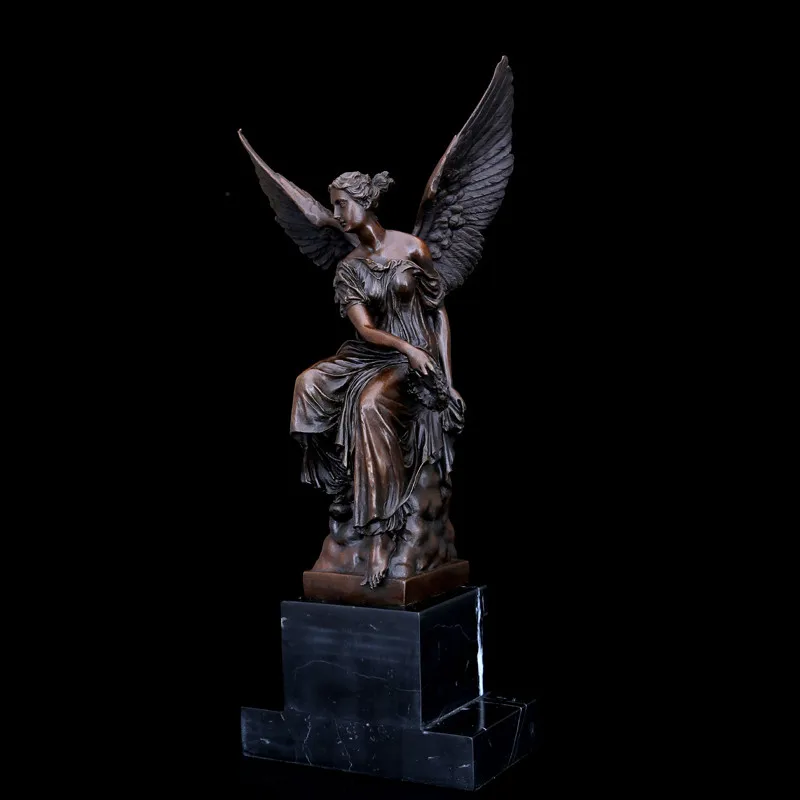 Бронзы Изобразительное искусство Западная Афина скульптура украшения миф бронзовая Крылатая Победная леди богиня статуэтки религиозная Статуэтка R70 - Цвет: Светло-желтый