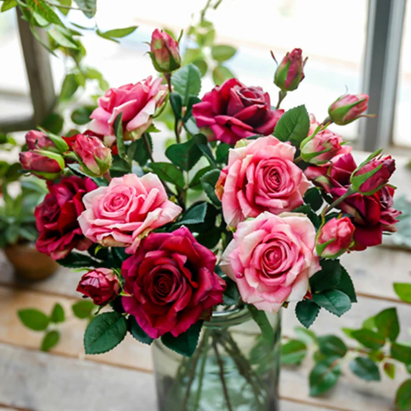 3/4/5 штук в партии(1Bloom+ 1Bud) цветные свадебные/вечерние/украшение дома искусственный шелк Настоящее прикосновение роза цветок